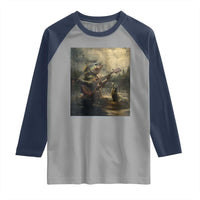Weird Bass Fish Playing Bass Guitar Raglan Shirt Funny Cursed Meme - Wonder Print Shop