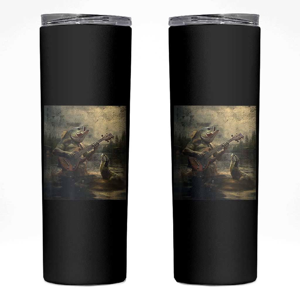 Weird Bass Fish Playing Bass Guitar Skinny Tumbler Funny Cursed Meme - Wonder Print Shop