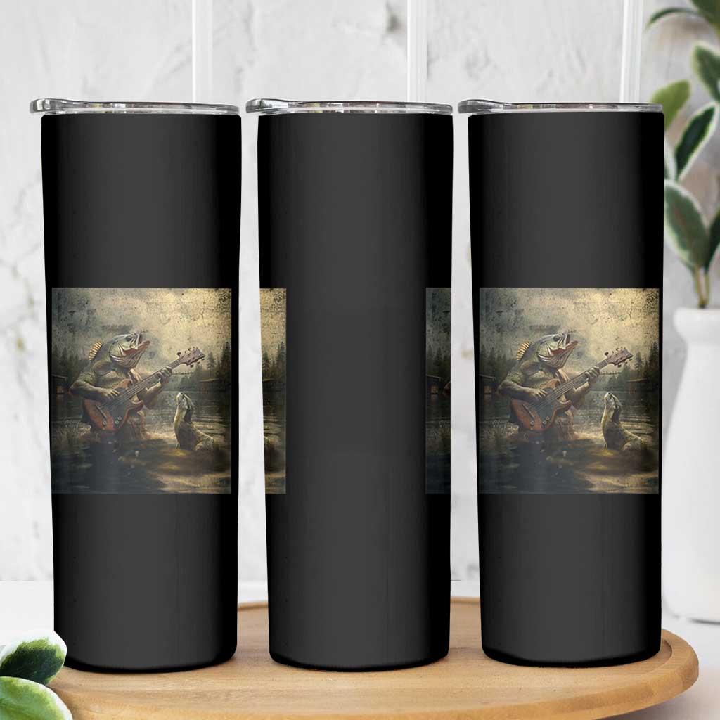 Weird Bass Fish Playing Bass Guitar Skinny Tumbler Funny Cursed Meme - Wonder Print Shop
