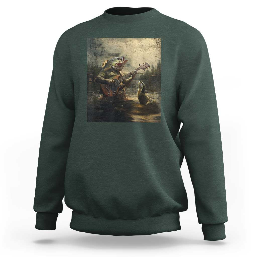 Weird Bass Fish Playing Bass Guitar Sweatshirt Funny Cursed Meme - Wonder Print Shop