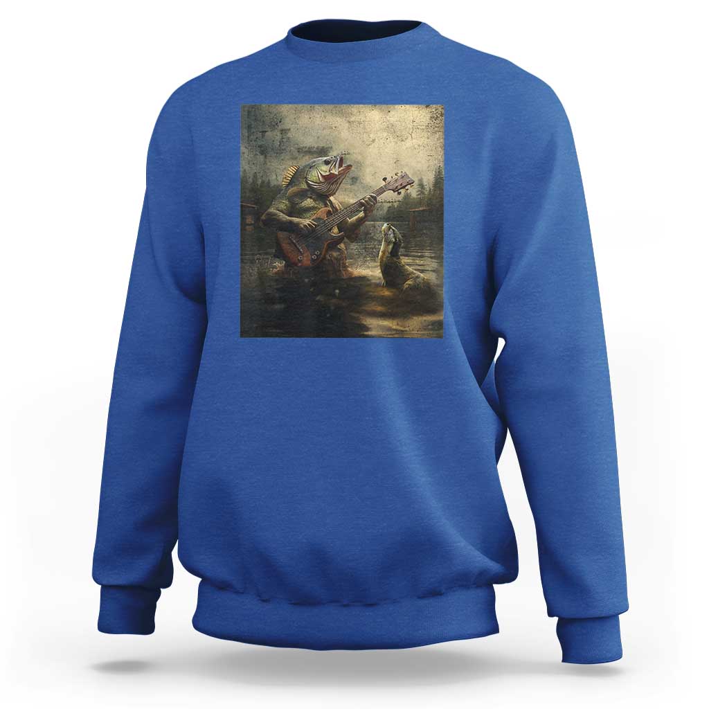 Weird Bass Fish Playing Bass Guitar Sweatshirt Funny Cursed Meme - Wonder Print Shop