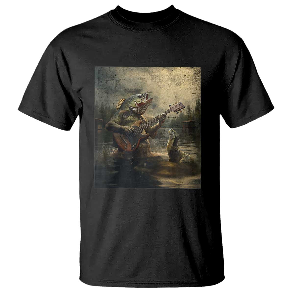 Weird Bass Fish Playing Bass Guitar T Shirt Funny Cursed Meme - Wonder Print Shop