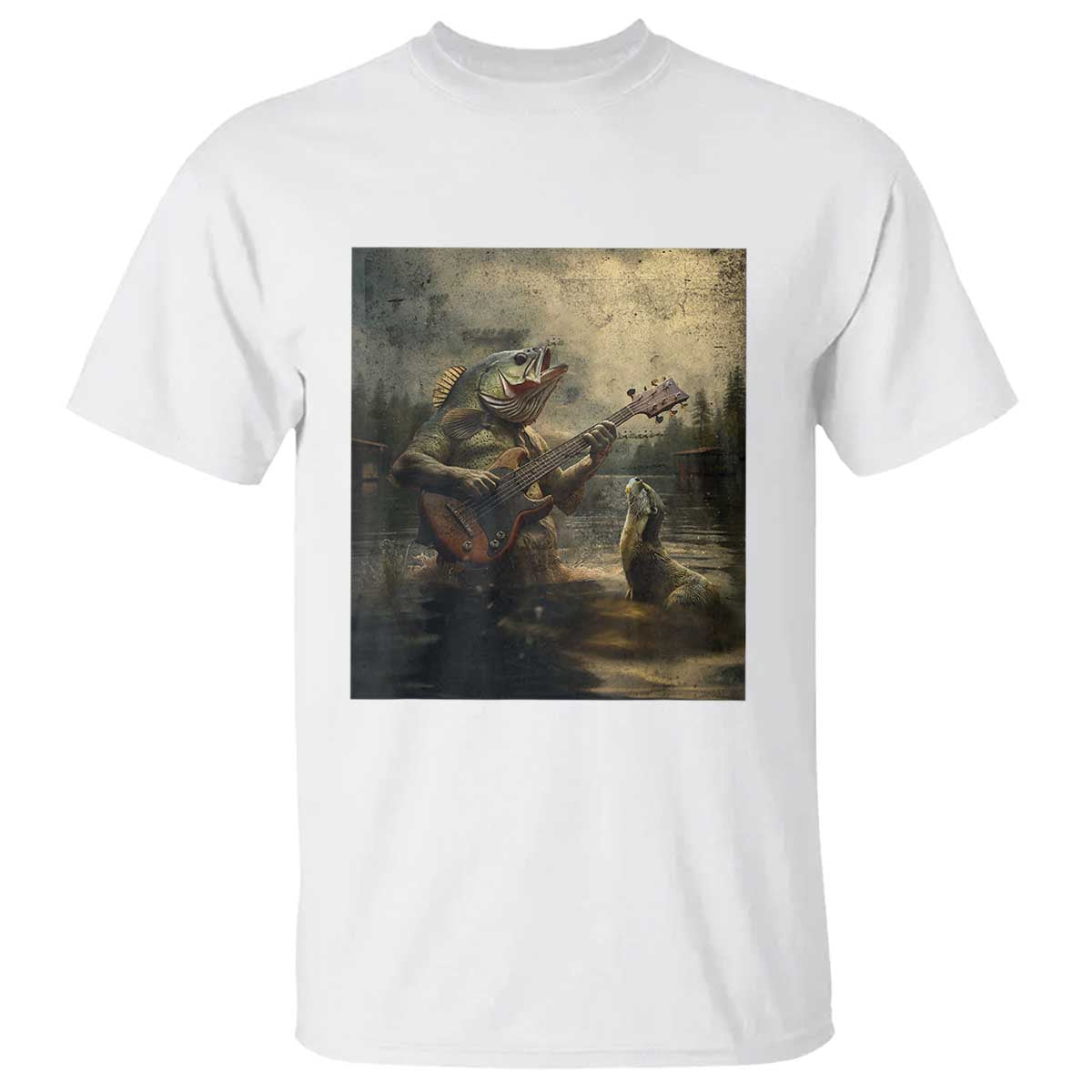 Weird Bass Fish Playing Bass Guitar T Shirt Funny Cursed Meme - Wonder Print Shop