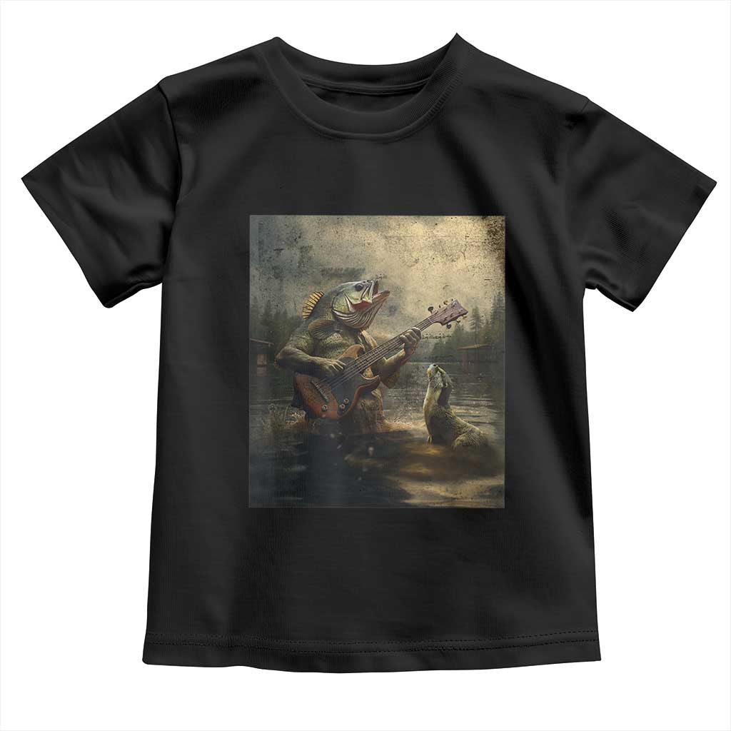 Weird Bass Fish Playing Bass Guitar Toddler T Shirt Funny Cursed Meme - Wonder Print Shop