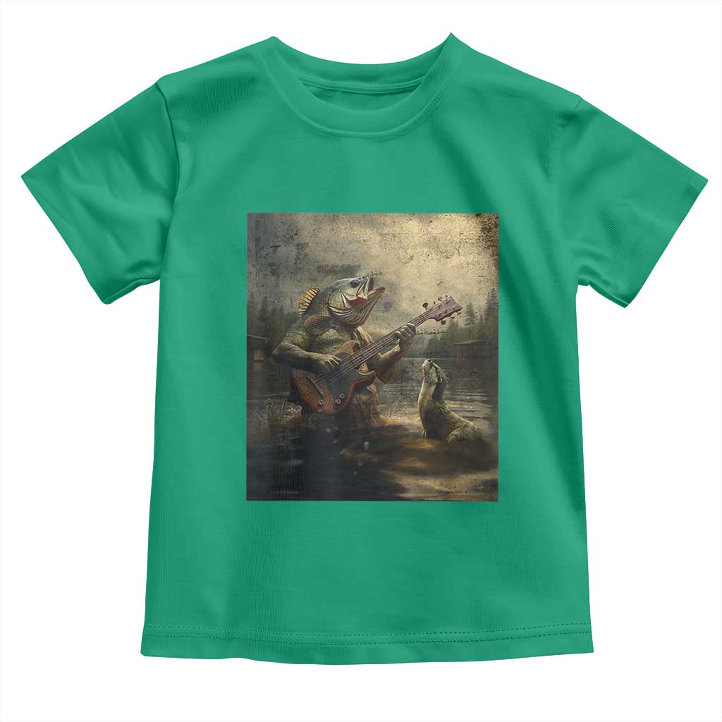 Weird Bass Fish Playing Bass Guitar Toddler T Shirt Funny Cursed Meme - Wonder Print Shop