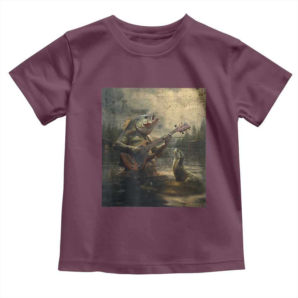 Weird Bass Fish Playing Bass Guitar Toddler T Shirt Funny Cursed Meme - Wonder Print Shop