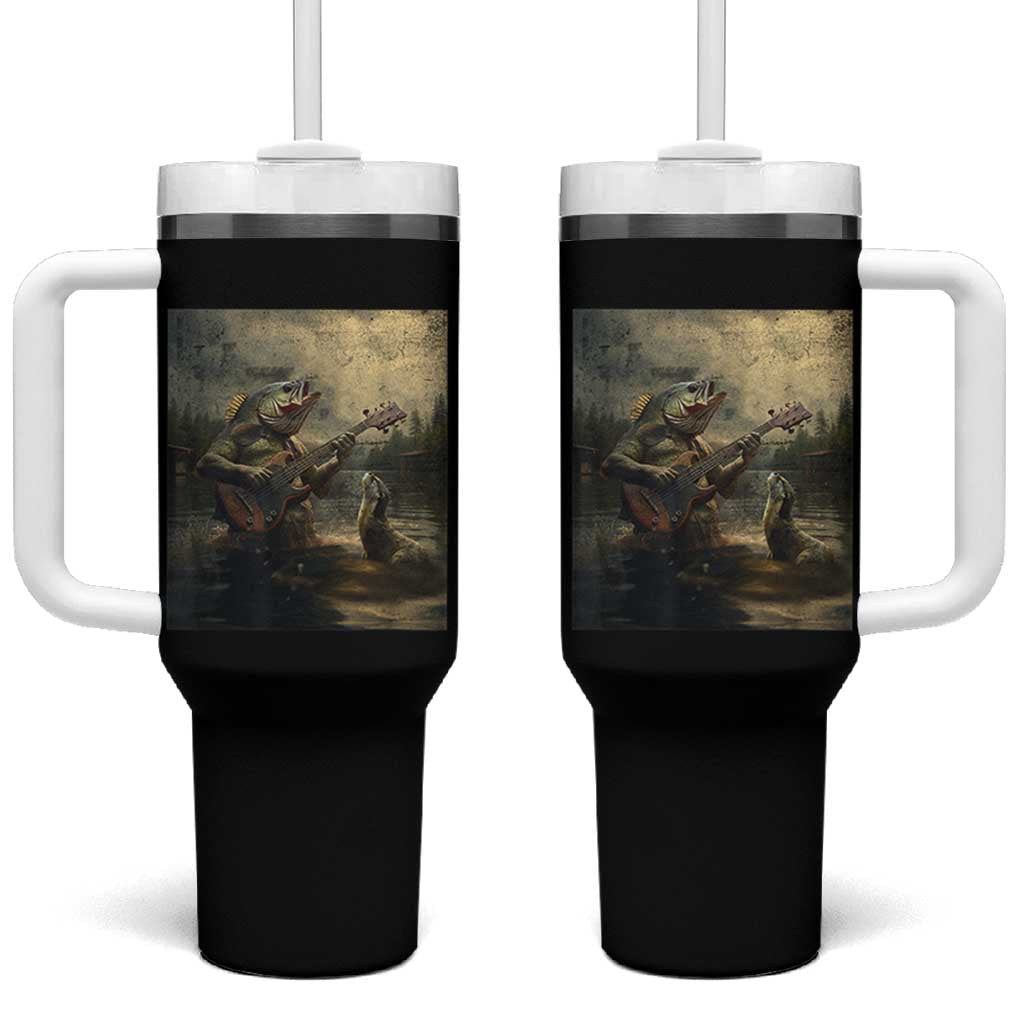 Weird Bass Fish Playing Bass Guitar Tumbler With Handle Funny Cursed Meme - Wonder Print Shop
