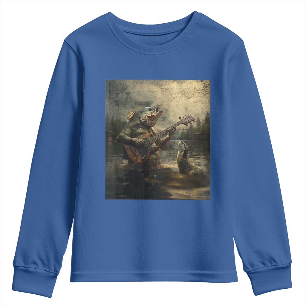 Weird Bass Fish Playing Bass Guitar Youth Sweatshirt Funny Cursed Meme - Wonder Print Shop