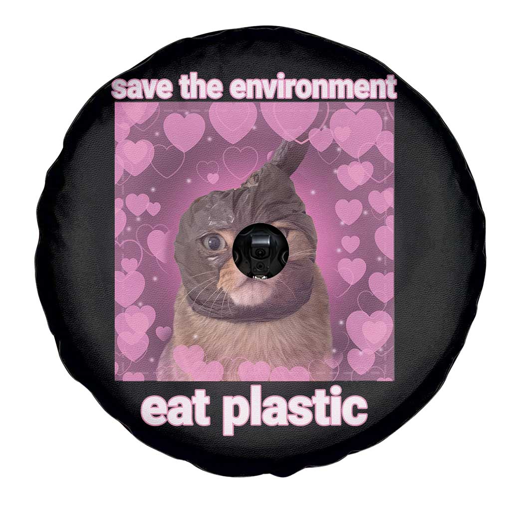 Save The Environment Eat Plastic Spare Tire Cover Funny Cute Cat Meme - Wonder Print Shop