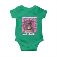 Save The Environment Eat Plastic Baby Onesie Funny Cute Cat Meme - Wonder Print Shop