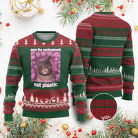 Save The Environment Eat Plastic Ugly Christmas Sweater Funny Cute Cat Meme - Wonder Print Shop