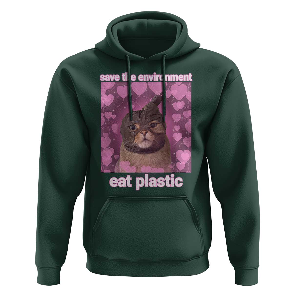 Save The Environment Eat Plastic Hoodie Funny Cute Cat Meme - Wonder Print Shop