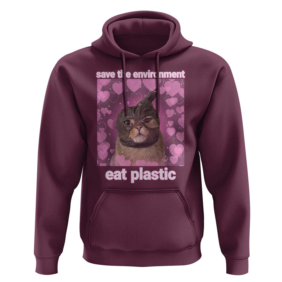 Save The Environment Eat Plastic Hoodie Funny Cute Cat Meme - Wonder Print Shop