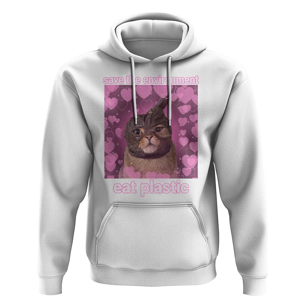 Save The Environment Eat Plastic Hoodie Funny Cute Cat Meme - Wonder Print Shop