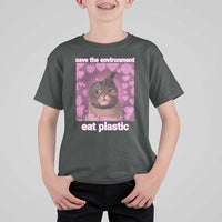 Save The Environment Eat Plastic T Shirt For Kid Funny Cute Cat Meme - Wonder Print Shop