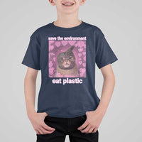 Save The Environment Eat Plastic T Shirt For Kid Funny Cute Cat Meme - Wonder Print Shop