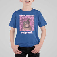 Save The Environment Eat Plastic T Shirt For Kid Funny Cute Cat Meme - Wonder Print Shop