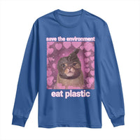 Save The Environment Eat Plastic Long Sleeve Shirt Funny Cute Cat Meme - Wonder Print Shop
