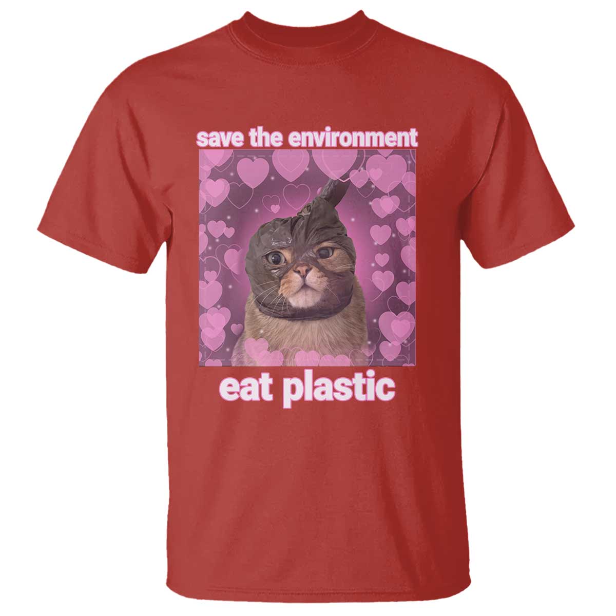 Save The Environment Eat Plastic T Shirt Funny Cute Cat Meme - Wonder Print Shop