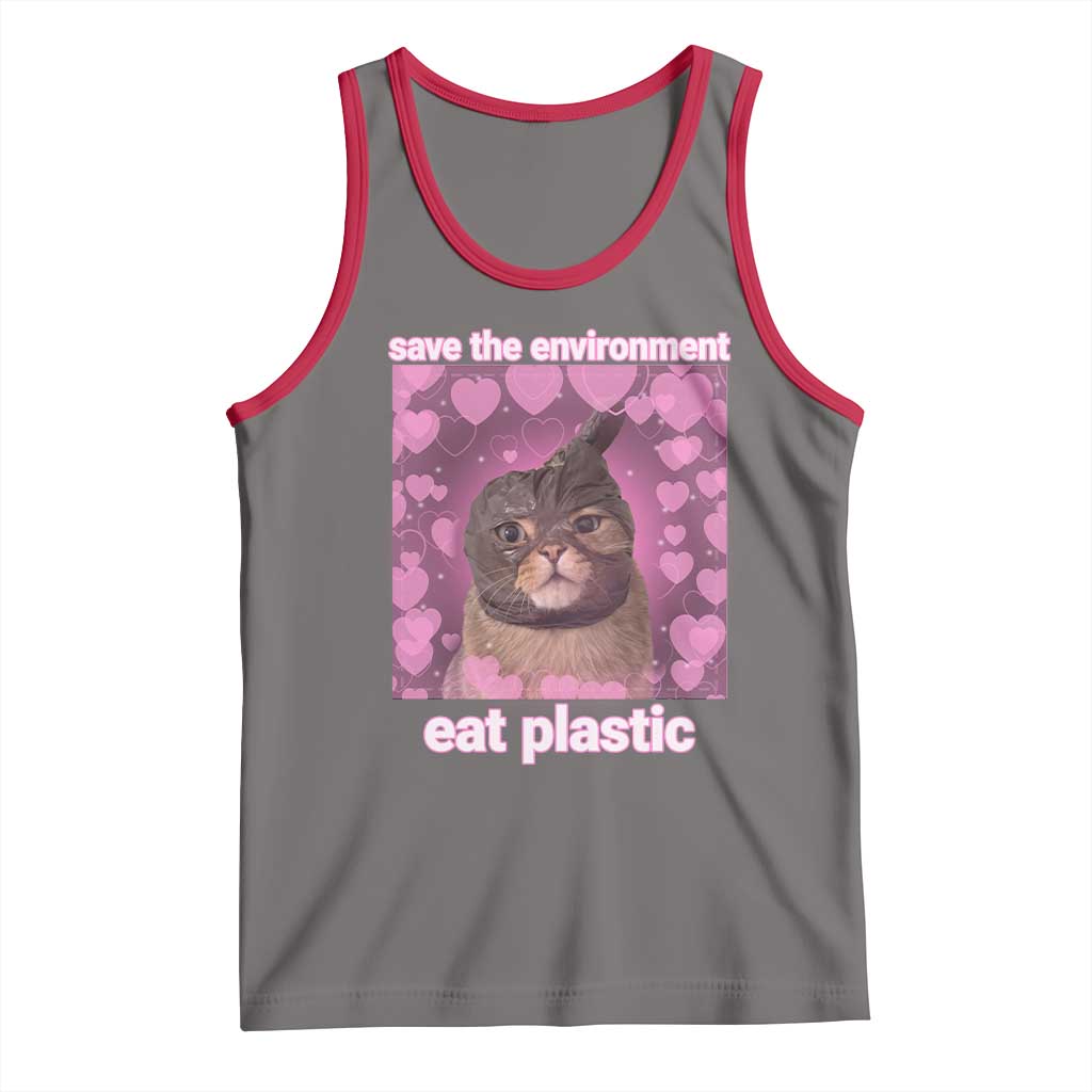 Save The Environment Eat Plastic Tank Top Funny Cute Cat Meme - Wonder Print Shop