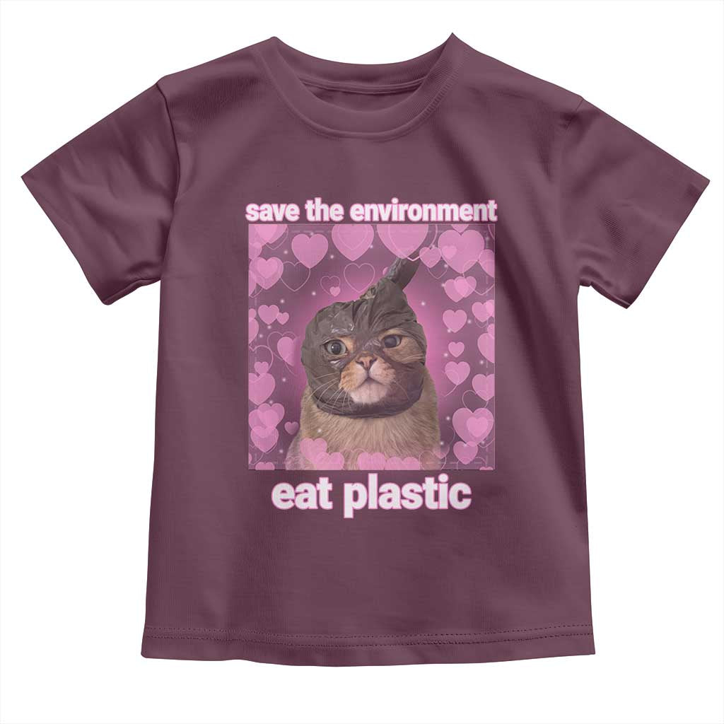 Save The Environment Eat Plastic Toddler T Shirt Funny Cute Cat Meme - Wonder Print Shop