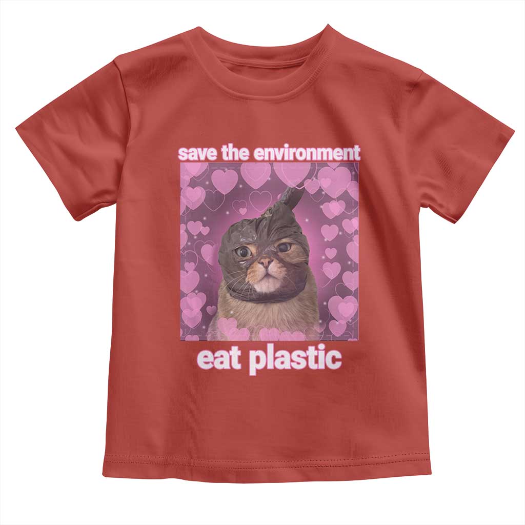 Save The Environment Eat Plastic Toddler T Shirt Funny Cute Cat Meme - Wonder Print Shop