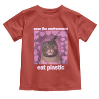 Save The Environment Eat Plastic Toddler T Shirt Funny Cute Cat Meme - Wonder Print Shop