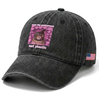 Save The Environment Eat Plastic Washed Cotton Baseball Cap Funny Cute Cat Meme
