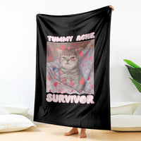 Tummy Ache Survivor Throw Blanket Funny Cute Cat Meme - Wonder Print Shop