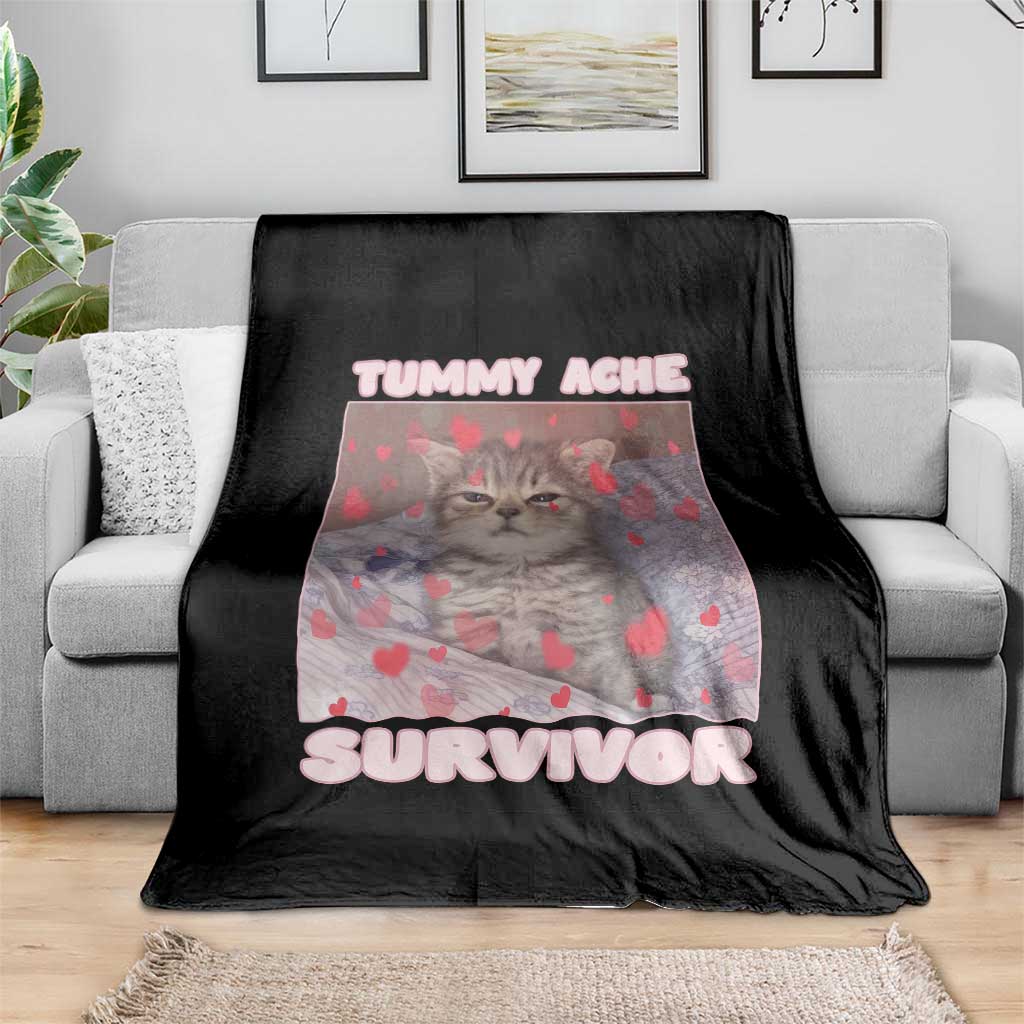Tummy Ache Survivor Throw Blanket Funny Cute Cat Meme - Wonder Print Shop