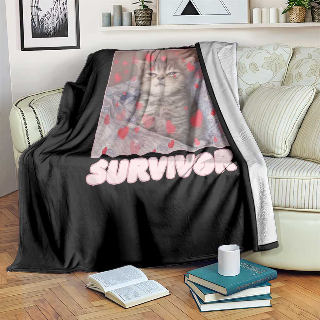 Tummy Ache Survivor Throw Blanket Funny Cute Cat Meme - Wonder Print Shop