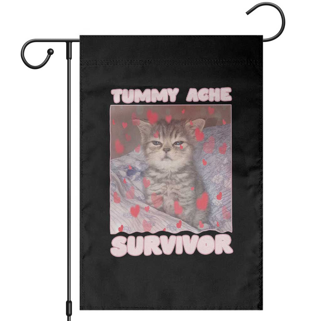 Tummy Ache Survivor Garden Flag Funny Cute Cat Meme - Wonder Print Shop