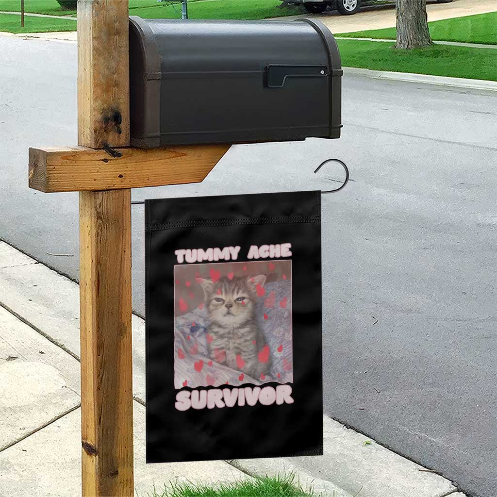 Tummy Ache Survivor Garden Flag Funny Cute Cat Meme - Wonder Print Shop