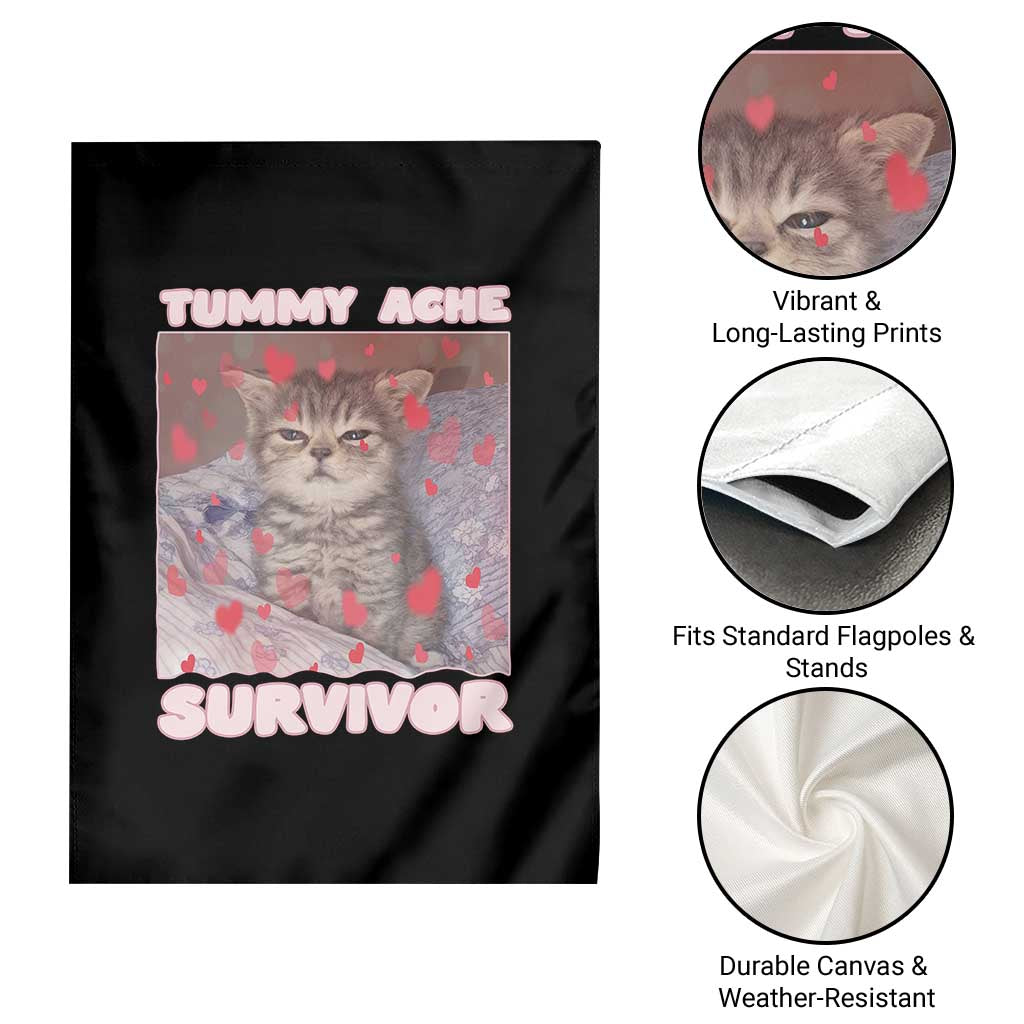 Tummy Ache Survivor Garden Flag Funny Cute Cat Meme - Wonder Print Shop