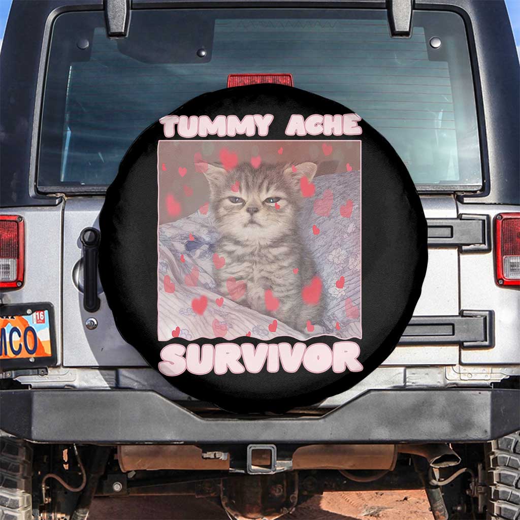 Tummy Ache Survivor Spare Tire Cover Funny Cute Cat Meme - Wonder Print Shop
