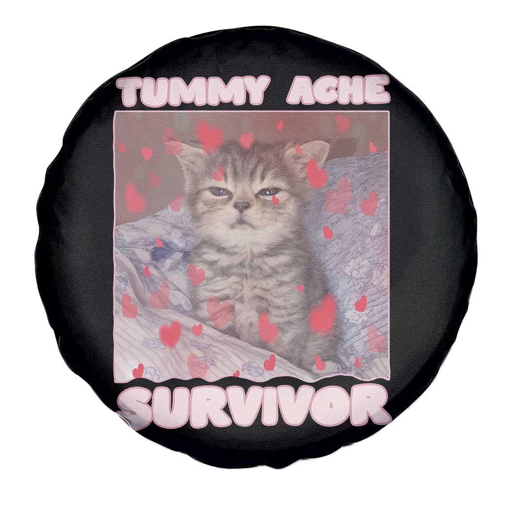 Tummy Ache Survivor Spare Tire Cover Funny Cute Cat Meme - Wonder Print Shop