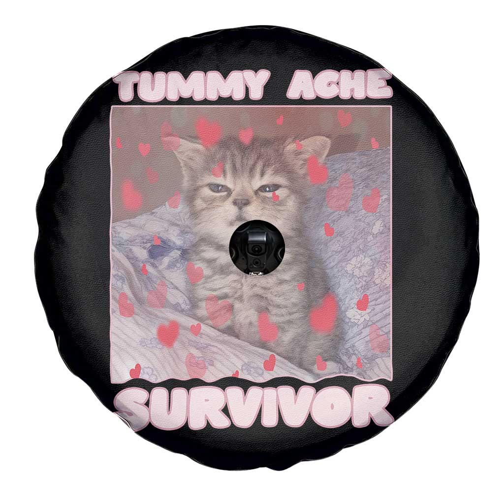 Tummy Ache Survivor Spare Tire Cover Funny Cute Cat Meme - Wonder Print Shop