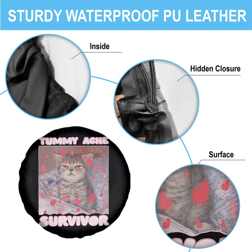 Tummy Ache Survivor Spare Tire Cover Funny Cute Cat Meme - Wonder Print Shop