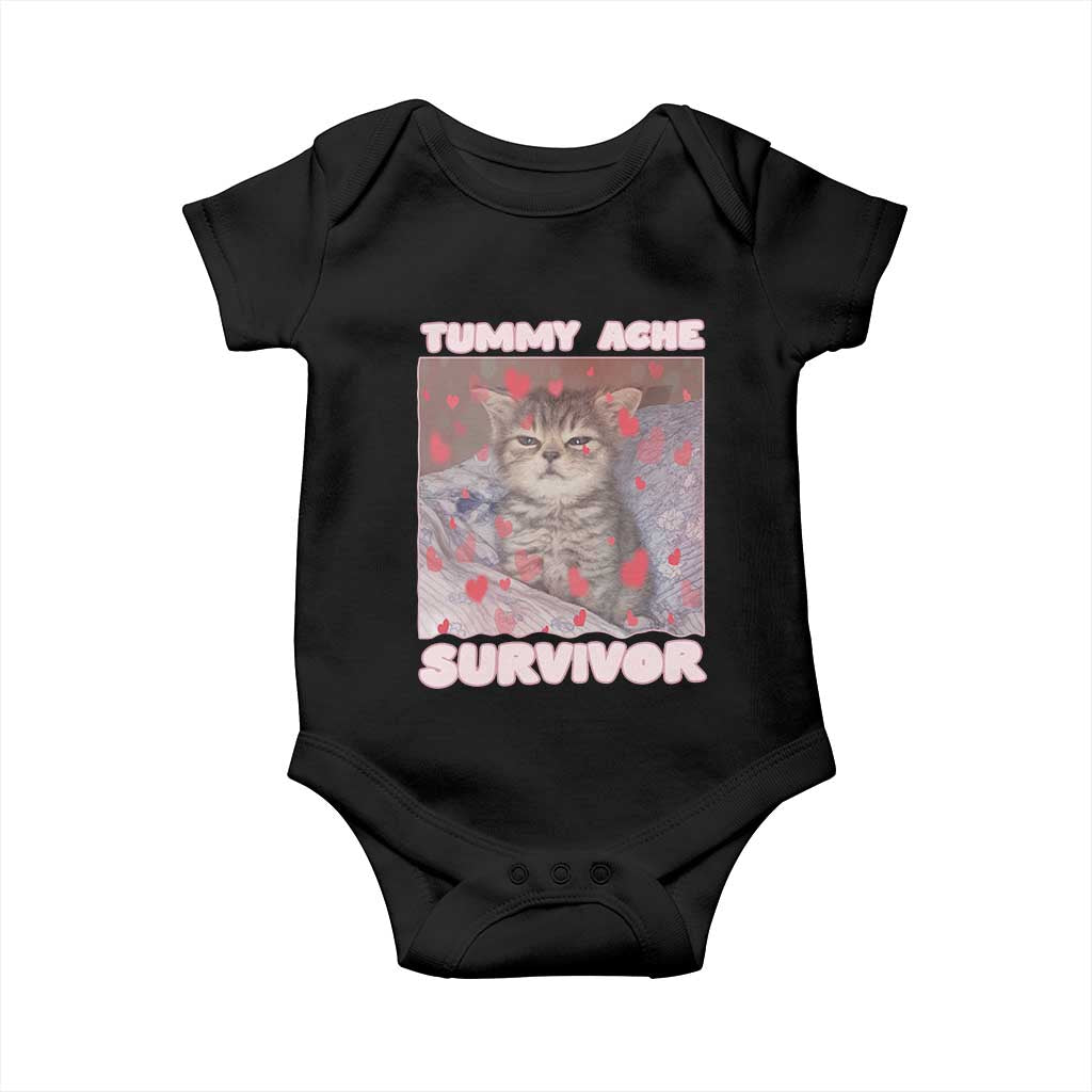 Tummy Ache Survivor Baby Onesie Funny Cute Cat Meme - Wonder Print Shop