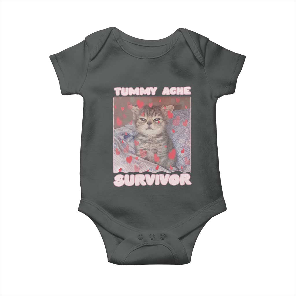 Tummy Ache Survivor Baby Onesie Funny Cute Cat Meme - Wonder Print Shop