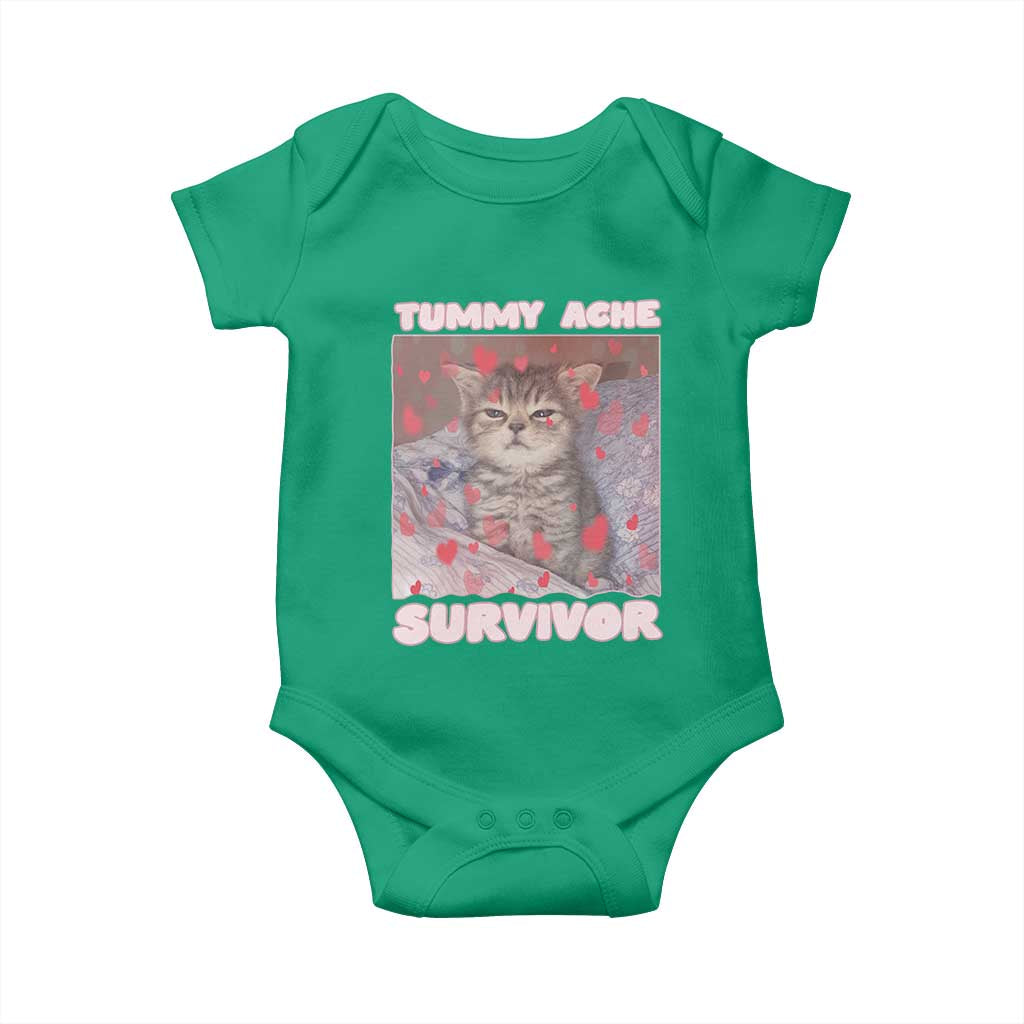 Tummy Ache Survivor Baby Onesie Funny Cute Cat Meme - Wonder Print Shop