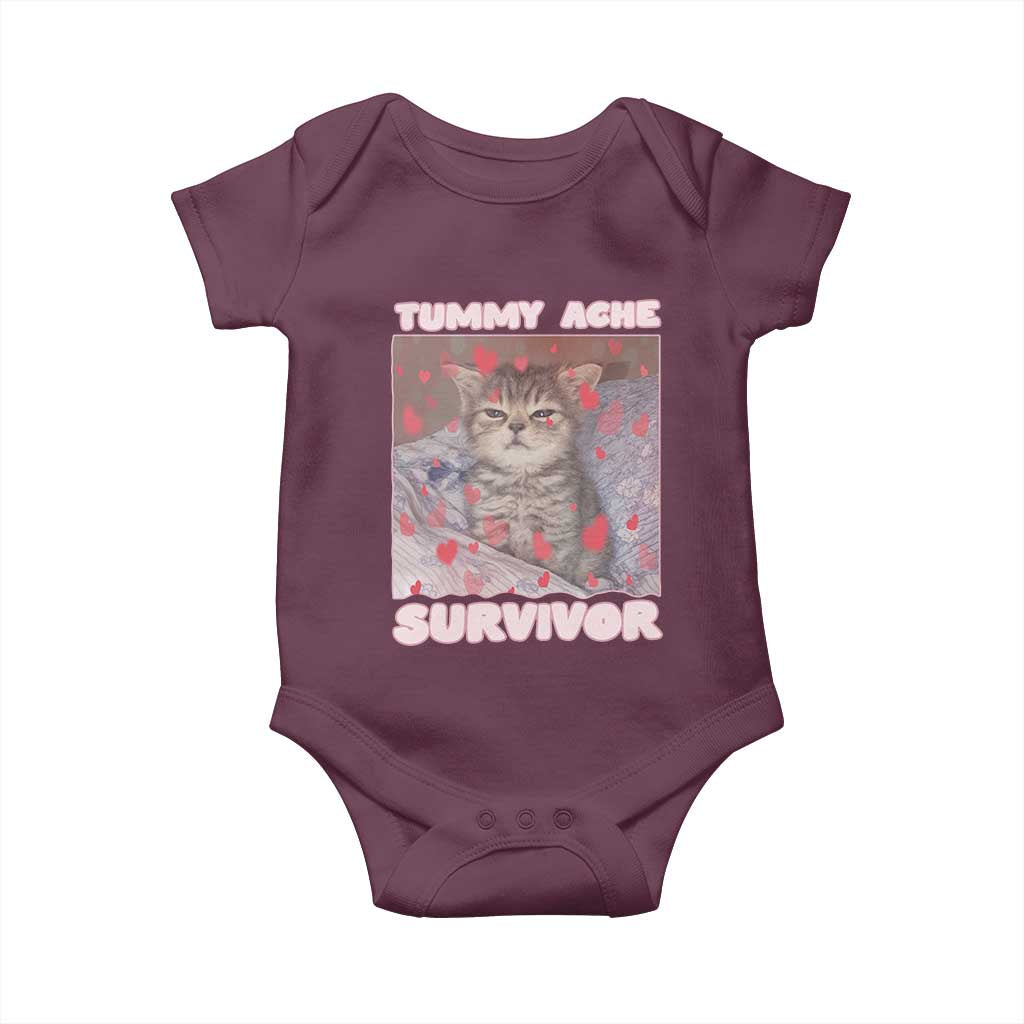 Tummy Ache Survivor Baby Onesie Funny Cute Cat Meme - Wonder Print Shop