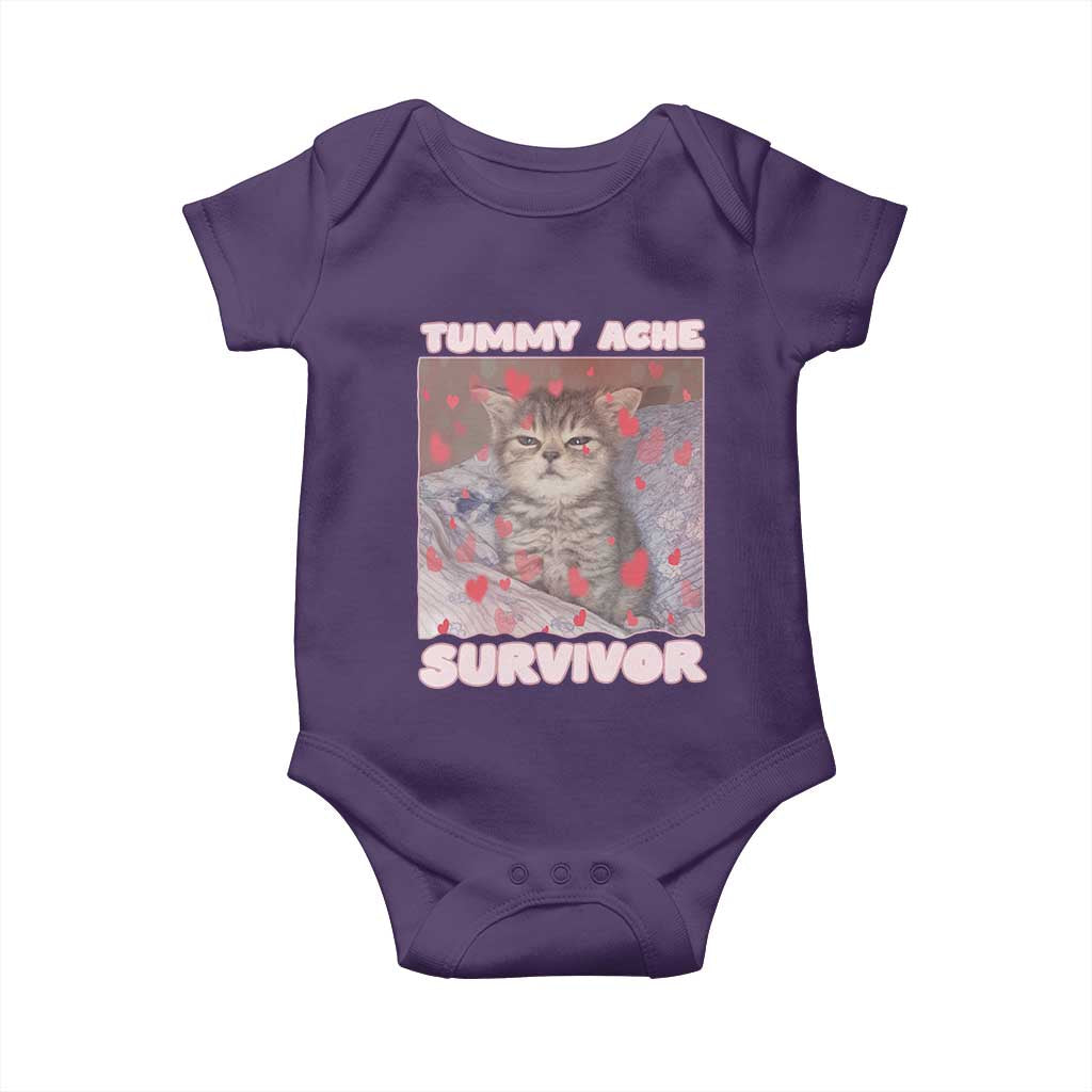 Tummy Ache Survivor Baby Onesie Funny Cute Cat Meme - Wonder Print Shop