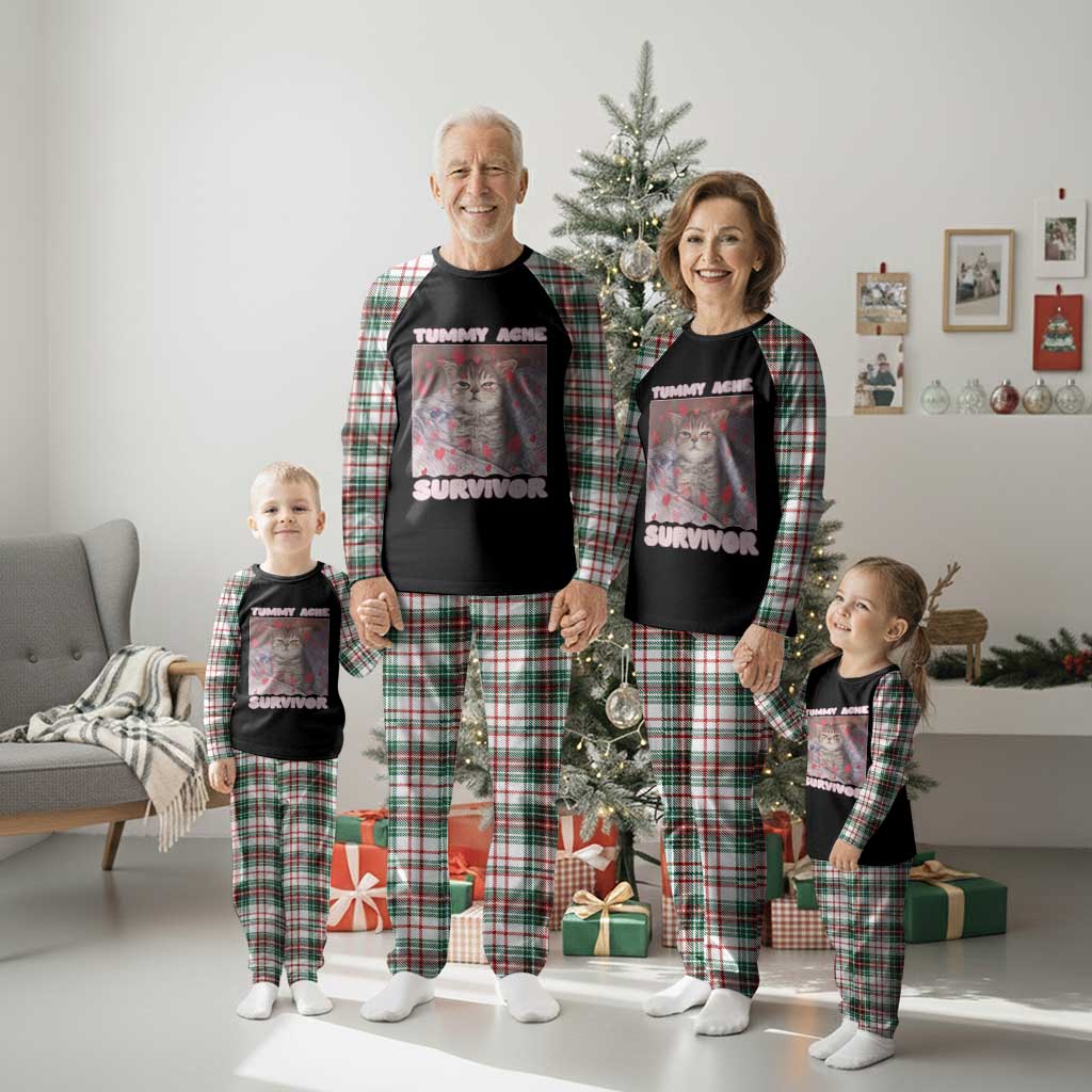 Tummy Ache Survivor Plaid Pajama Set Funny Cute Cat Meme - Wonder Print Shop