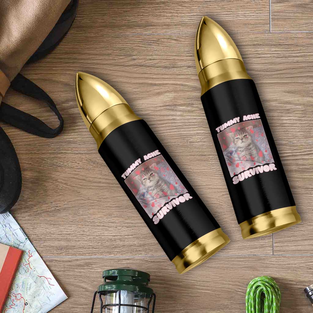 Tummy Ache Survivor Bullet Tumbler Funny Cute Cat Meme - Wonder Print Shop
