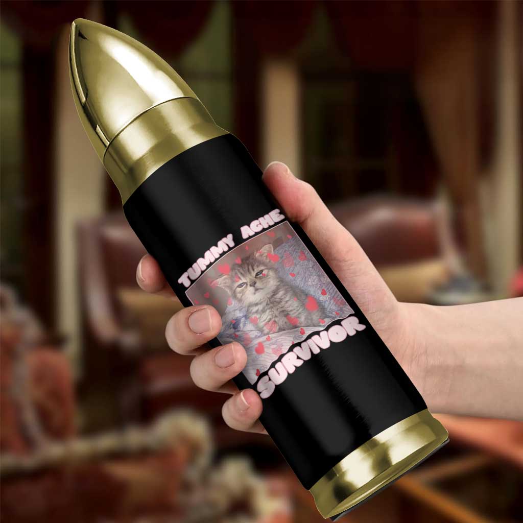 Tummy Ache Survivor Bullet Tumbler Funny Cute Cat Meme - Wonder Print Shop