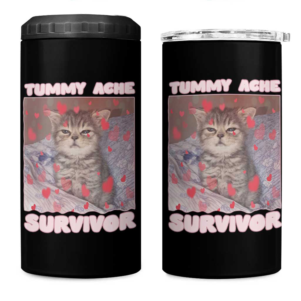 Tummy Ache Survivor 4 in 1 Can Cooler Tumbler Funny Cute Cat Meme - Wonder Print Shop