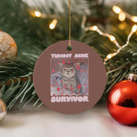 Tummy Ache Survivor Ceramic Ornament Funny Cute Cat Meme - Wonder Print Shop