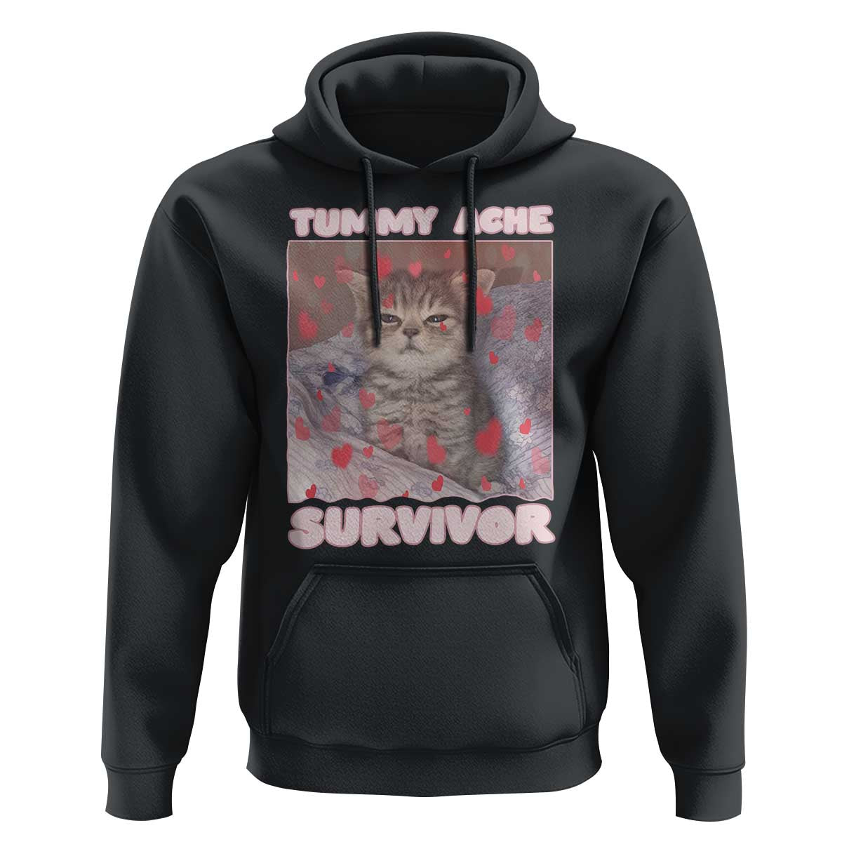 Tummy Ache Survivor Hoodie Funny Cute Cat Meme - Wonder Print Shop