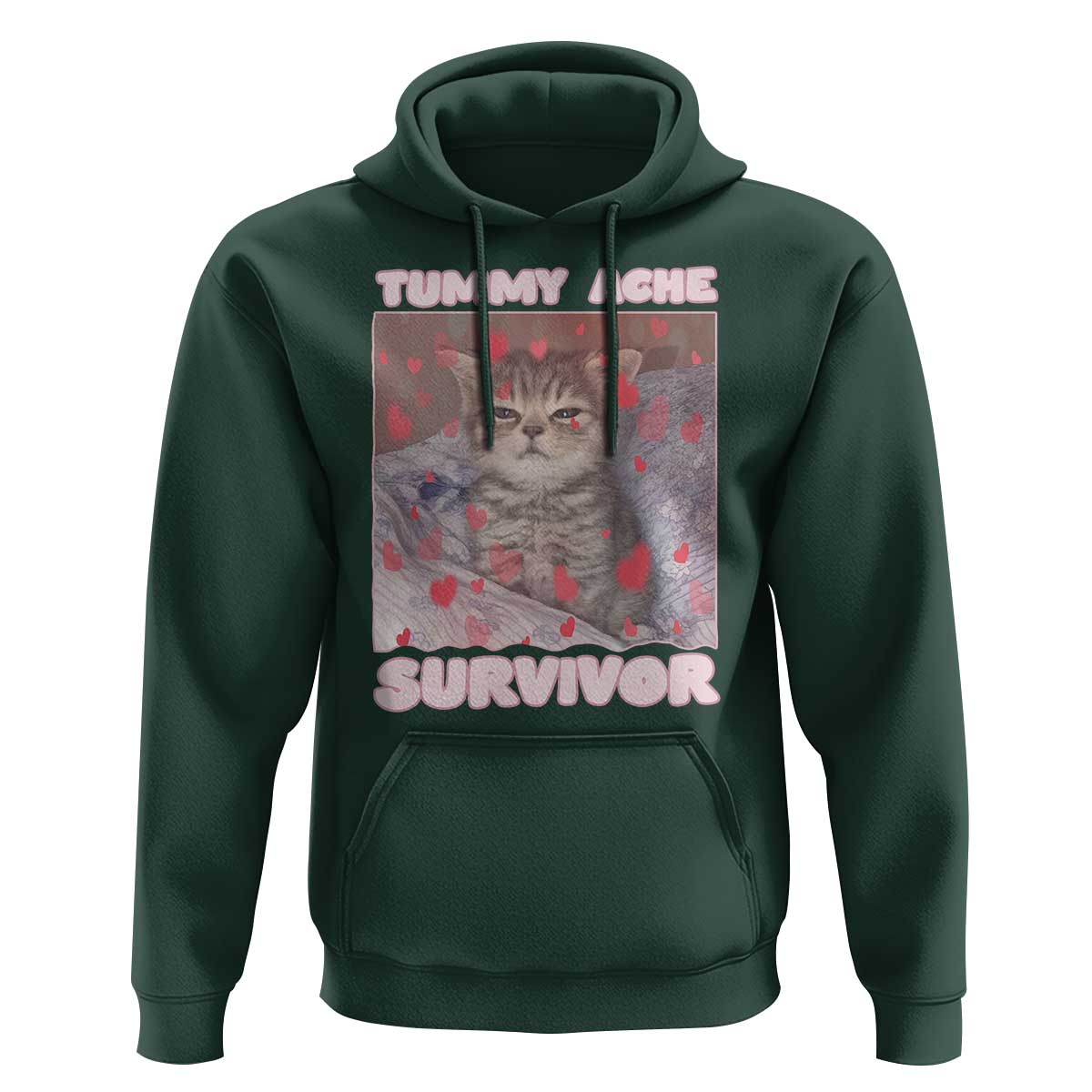 Tummy Ache Survivor Hoodie Funny Cute Cat Meme - Wonder Print Shop